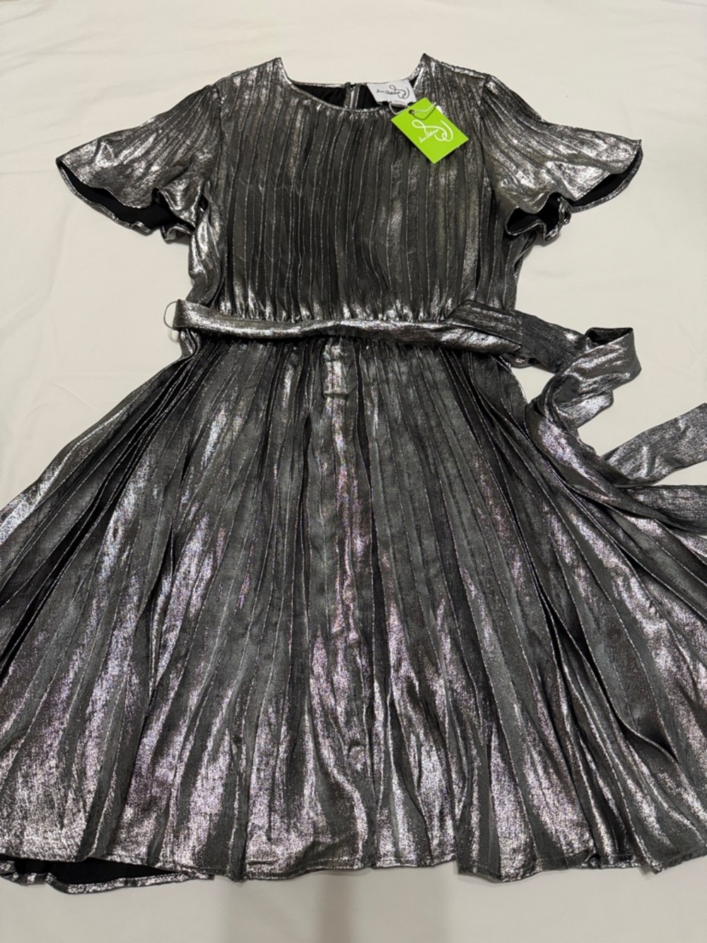 Sam Edelman Silver Foil Plisse Mini Metallic Dress size 10 NWT